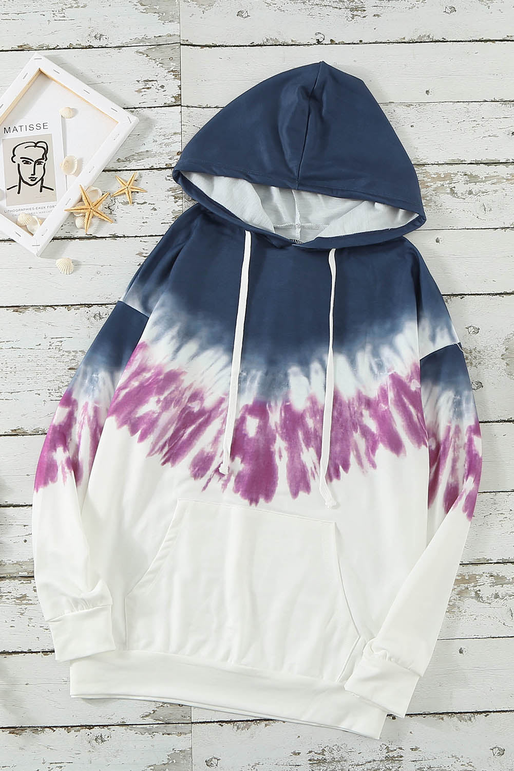 Full Size Oversized Boho Blue Tie-dye Drop Shoulder Hoodie