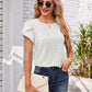 Eyelet Round Neck Petal Sleeve T-Shirt