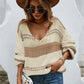 Color Block Scoop Neck Dropped Shoulder Sweater