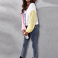 Color Block Button Up V-Neck Knit Top