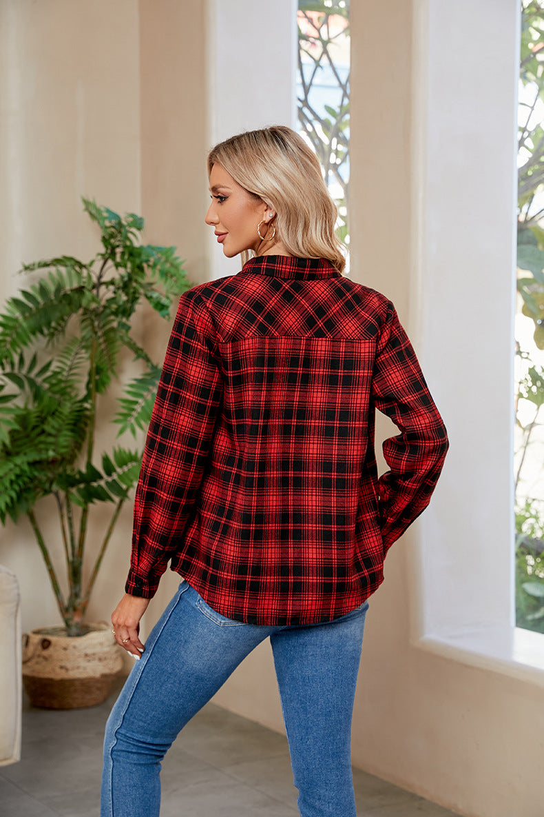 Beauteous Full Size Plaid Curved Hem Long Sleeve Shirt