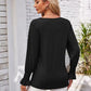 Smocked V-Neck Long Sleeve Blouse