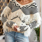 Geometric Fringe Detail V-Neck Sweater