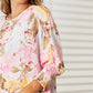 Double Take Blush Pink Floral Round Neck Three-Quarter Sleeve Top