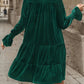 Notched Long Sleeve Tiered Dress