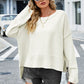 High-Low Slit Round Neck Long Sleeve Sweater