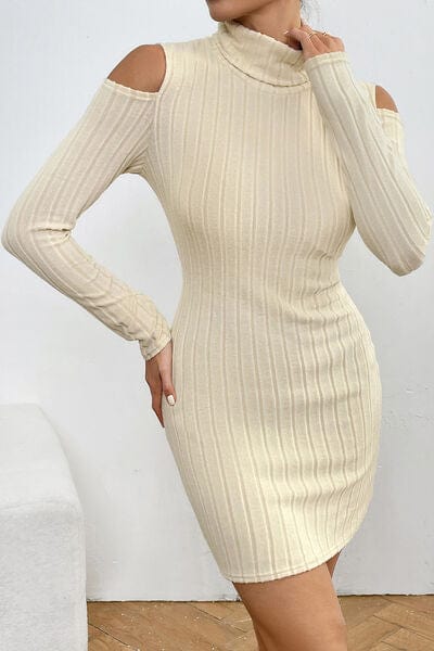 Larissa Bea Ribbed Turtleneck Cold Shoulder Long Sleeve Mini Dress