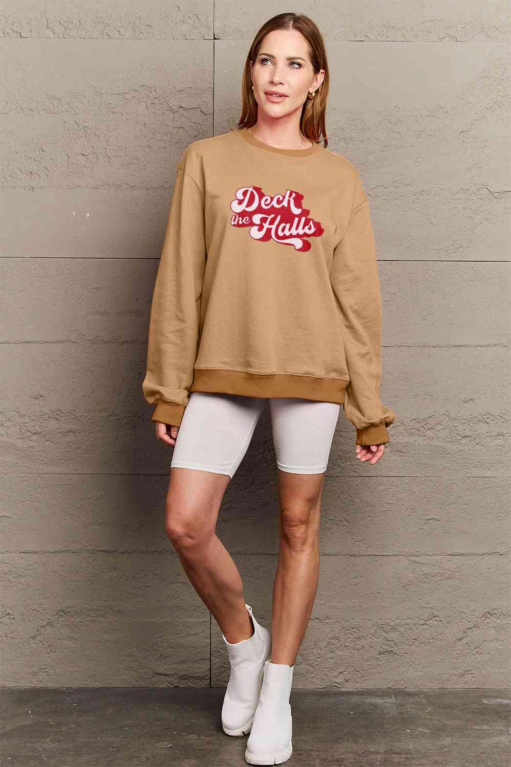 Simply Love CHRISTMAS Full Size DECK THE HALLS Graphic Sweatshirt