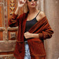 Ribbed Open Front Long Sleeve Cardigan with Pockets