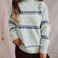 CozyWonders Geometric Mock Neck Dropped Shoulder Sweater