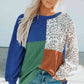 Full Size Color Block Leopard Round Neck Sweatshirt