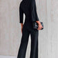 Black Twisted Plunge Three-Quarter Sleeve Jumpsuit