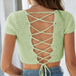 Lace-Up Openwork Square Neck Sweater