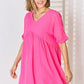 Zenana Swiss Dot Rolled Short Sleeve Babydoll Dress - Brand Zenana
