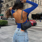 AuroraBlissX Backless Round Neck Long Sleeve Blouse