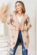 Double Take Star Pattern Open Front Longline Cardigan *