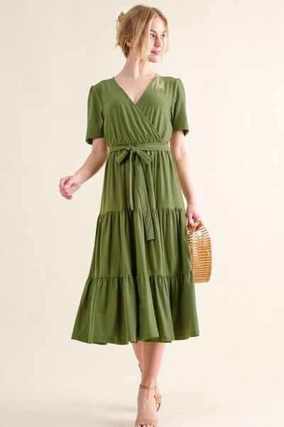 And The Why Soft Short Sleeve Tiered Midi Dress *