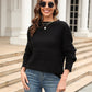 Hannah&Mea Round Neck Openwork Long Sleeve Pullover Sweater