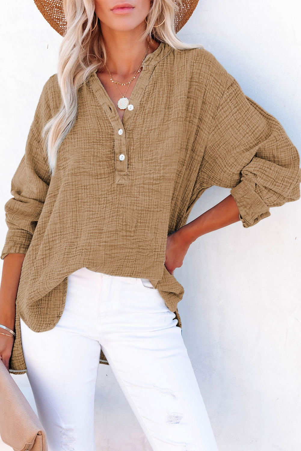 Full Size Buttoned Long Sleeve Blouse