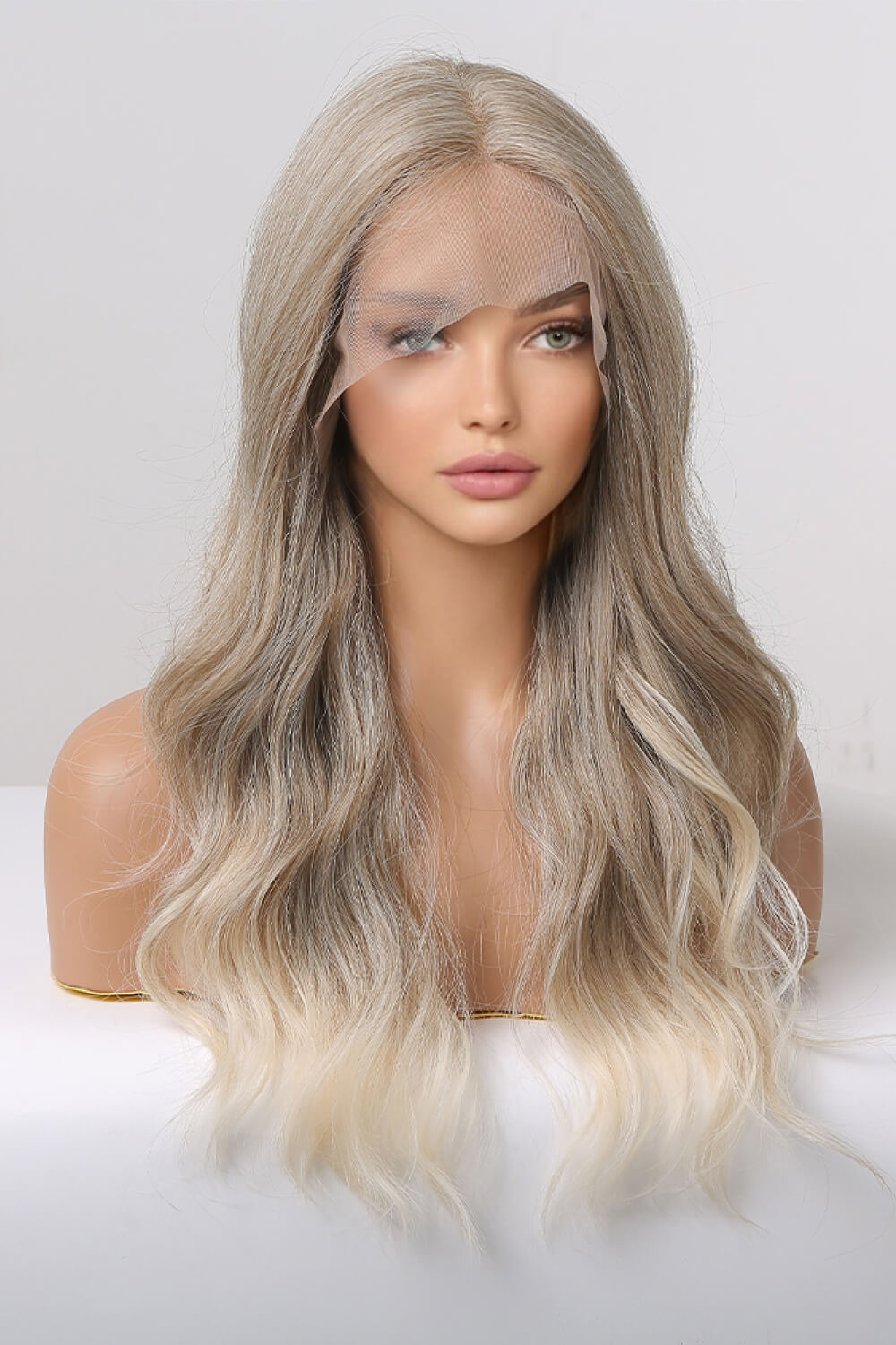 13*2" Women's Lace Front Wigs Synthetic Long Wave 24" 150% Density in Medium Blonde Highlights