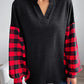 Buffalo Plaid Color Block Balloon Sleeve Top