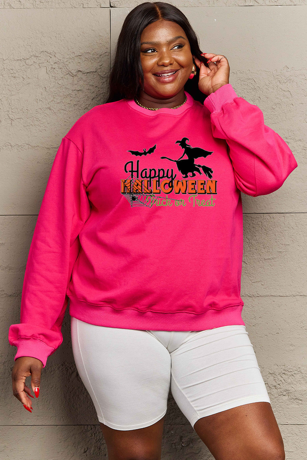 Simply Love Full Size HAPPY HALLOWEEN TRICK OR TREAT Graphic Sweatshirt