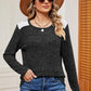 Eyelet Ribbed Round Neck Long Sleeve T-Shirt