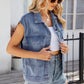 Pocketed Button Up Sleeveless Denim Jacket