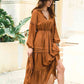 Amelia Tie Neck Long Sleeve Midi Tiered Dress