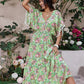 Smocked Floral V-Neck Short Sleeve Dress