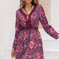 Purple V-Neck Long Sleeve Printed Mini Dress