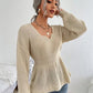 Notched Dropped Shoulder Knit Top