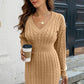 SoMini Cable-Knit V-Neck Long Sleeve Mini Sweater Dress