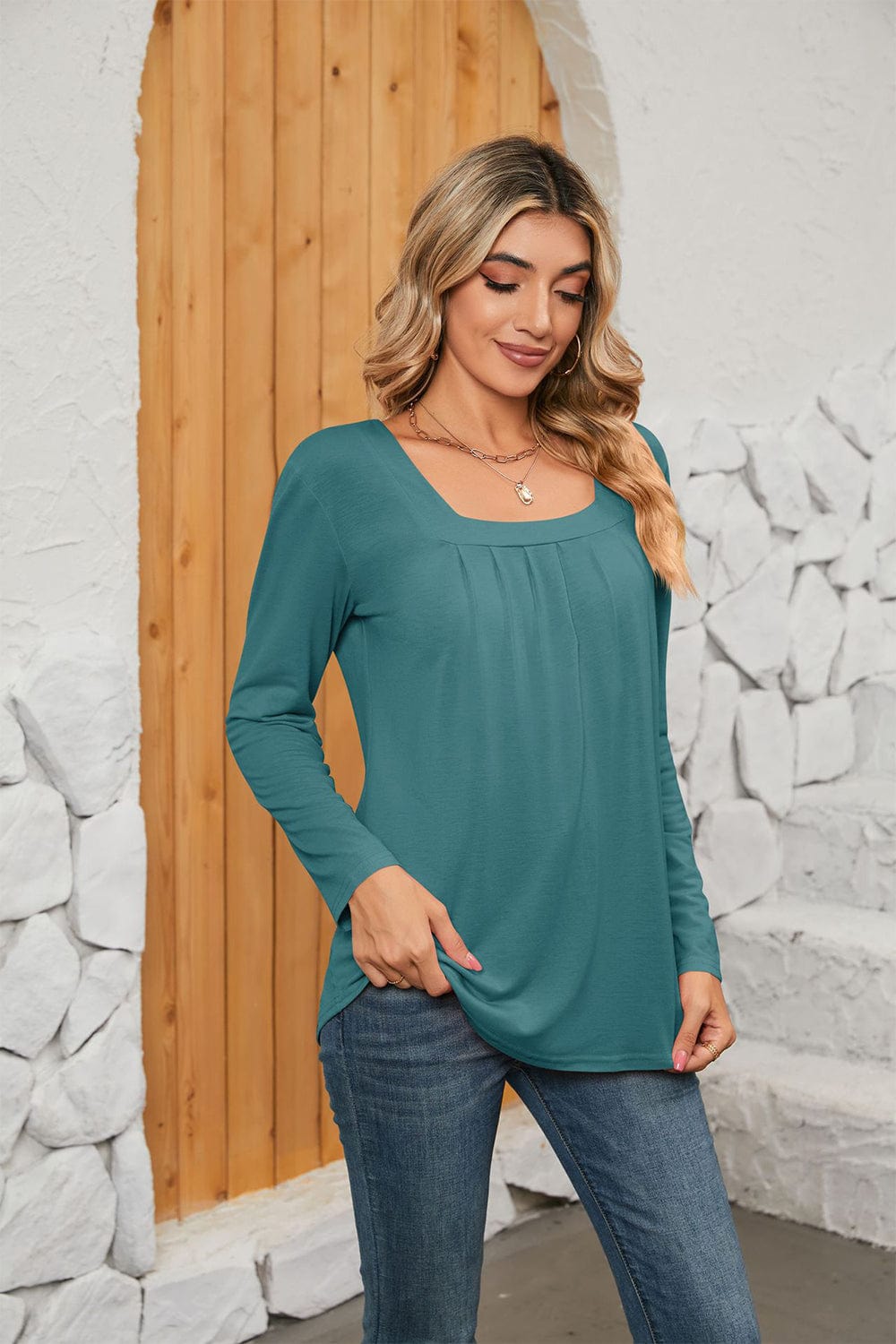 Full Size Square Neck Long Sleeve T-Shirt