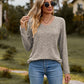 Full Size Ribbed V-Neck Long Sleeve Tee
