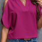 Notched Cold Shoulder Blouse