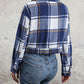 Plaid Button Up Drop Shoulder Cropped Jacket