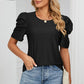 Eyelet Round Neck Puff Sleeve T-Shirt