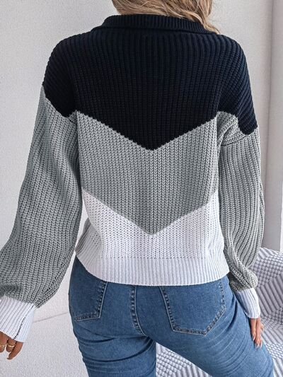 Isabella Color Block Dropped Shoulder Sweater