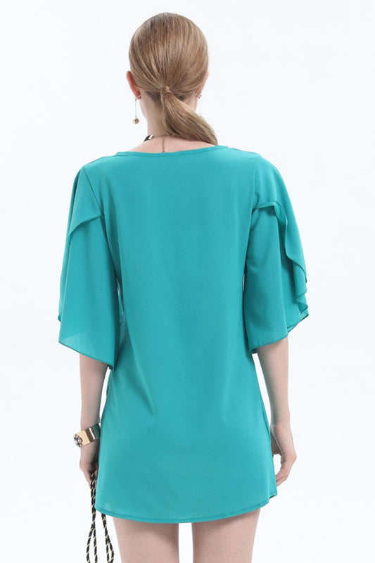 Women's DANICA Round Neck Half Flutter Short Sleeve Tunic Blouse