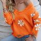 Flower Distressed Long Sleeve Sweater
