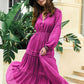 Amelia Tie Neck Long Sleeve Midi Tiered Dress