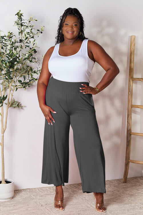 Double Take Full Size Smocked Wide Waistband Wide Leg Pants *