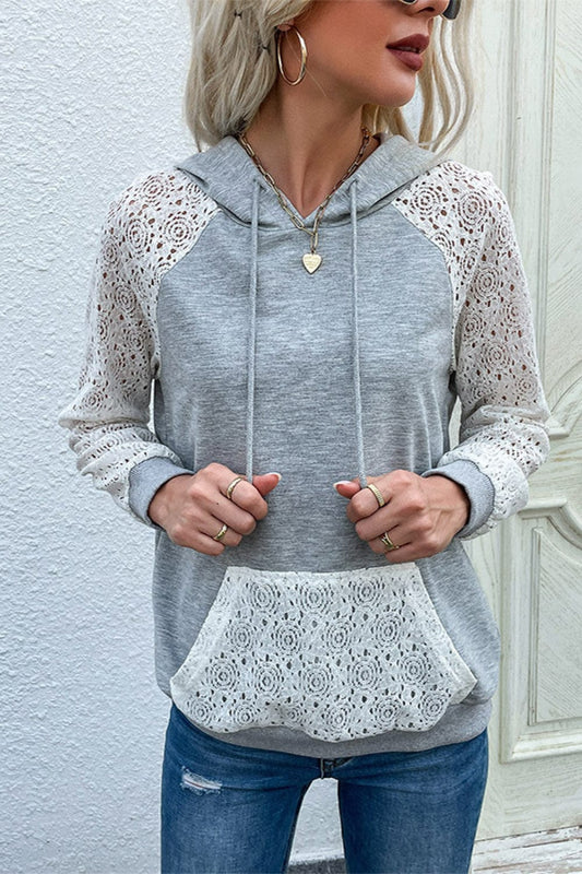 Lace Raglan Sleeve Drawstring Hoodie