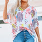 Full Size Mixed Print V-Neck Half Sleeve Top