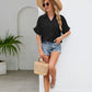 Malibu Dreams Full Size Half Button Johnny Collar Blouse