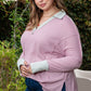 Plus Size Exposed Seam Johnny Collar Long Sleeve T-Shirt