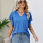 Women's JAYLEEN Full Size Notched Neck Flutter Sleeve Tee