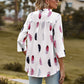 Full Size Printed Roll-Tab Sleeve Notched Neck Blouse