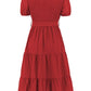 Smocked Tie Front Short Sleeve Tiered Dress